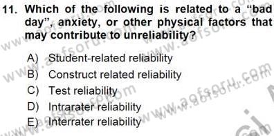 Yabancı Dil Öğretiminde Ölçme Ve Değerlendirme 1 Dersi Ara Sınavı Deneme Sınav Soruları 11. Soru