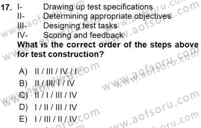 Yabancı Dil Öğretiminde Ölçme Ve Değerlendirme 1 Dersi Ara Sınavı Deneme Sınav Soruları 17. Soru