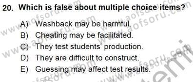 Yabancı Dil Öğretiminde Ölçme Ve Değerlendirme 1 Dersi Ara Sınavı Deneme Sınav Soruları 20. Soru