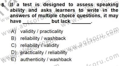 Yabancı Dil Öğretiminde Ölçme Ve Değerlendirme 1 Dersi Ara Sınavı Deneme Sınav Soruları 8. Soru