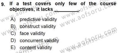 Yabancı Dil Öğretiminde Ölçme Ve Değerlendirme 1 Dersi Ara Sınavı Deneme Sınav Soruları 9. Soru