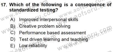 Yabancı Dil Öğretiminde Ölçme Ve Değerlendirme 1 Dersi 2015 - 2016 Yılı (Final) Dönem Sonu Sınav Soruları 17. Soru