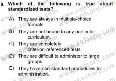 Yabancı Dil Öğretiminde Ölçme Ve Değerlendirme 1 Dersi 2015 - 2016 Yılı (Final) Dönem Sonu Sınav Soruları 9. Soru