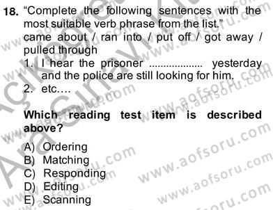 Yabancı Dil Öğretiminde Ölçme Ve Değerlendirme 2 Dersi 2013 - 2014 Yılı (Vize) Ara Sınav Soruları 18. Soru