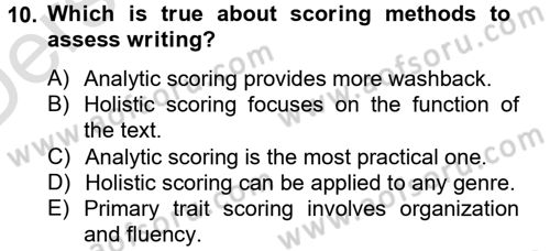 Yabancı Dil Öğretiminde Ölçme Ve Değerlendirme 2 Dersi 2014 - 2015 Yılı Tek Ders Sınav Soruları 10. Soru