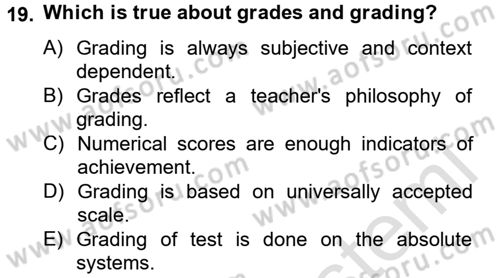 Yabancı Dil Öğretiminde Ölçme Ve Değerlendirme 2 Dersi 2014 - 2015 Yılı Tek Ders Sınav Soruları 19. Soru