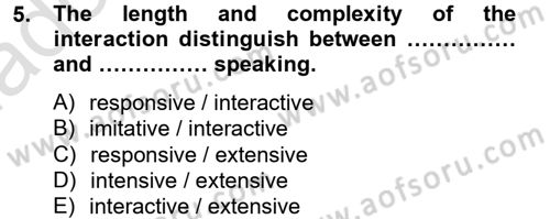 Yabancı Dil Öğretiminde Ölçme Ve Değerlendirme 2 Dersi 2014 - 2015 Yılı Tek Ders Sınav Soruları 5. Soru