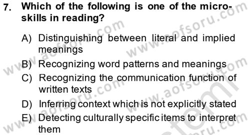 Yabancı Dil Öğretiminde Ölçme Ve Değerlendirme 2 Dersi 2014 - 2015 Yılı Tek Ders Sınav Soruları 7. Soru