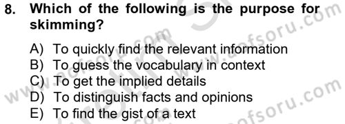 Yabancı Dil Öğretiminde Ölçme Ve Değerlendirme 2 Dersi 2014 - 2015 Yılı Tek Ders Sınav Soruları 8. Soru