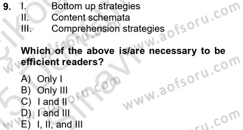 Yabancı Dil Öğretiminde Ölçme Ve Değerlendirme 2 Dersi 2014 - 2015 Yılı Tek Ders Sınav Soruları 9. Soru