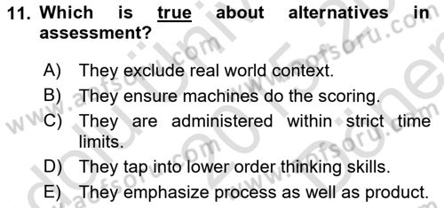 Yabancı Dil Öğretiminde Ölçme Ve Değerlendirme 2 Dersi 2015 - 2016 Yılı (Final) Dönem Sonu Sınav Soruları 11. Soru