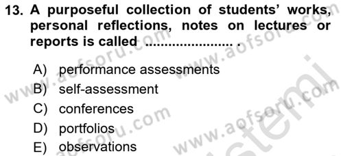 Yabancı Dil Öğretiminde Ölçme Ve Değerlendirme 2 Dersi 2015 - 2016 Yılı (Final) Dönem Sonu Sınav Soruları 13. Soru