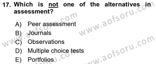 Yabancı Dil Öğretiminde Ölçme Ve Değerlendirme 2 Dersi 2015 - 2016 Yılı (Final) Dönem Sonu Sınav Soruları 17. Soru