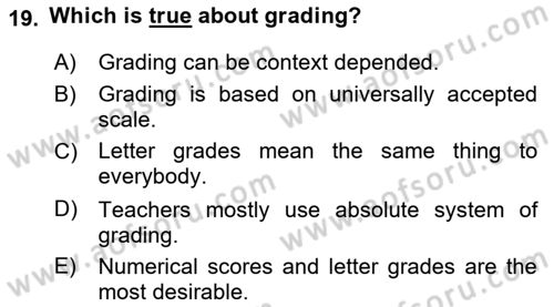 Yabancı Dil Öğretiminde Ölçme Ve Değerlendirme 2 Dersi 2015 - 2016 Yılı (Final) Dönem Sonu Sınav Soruları 19. Soru
