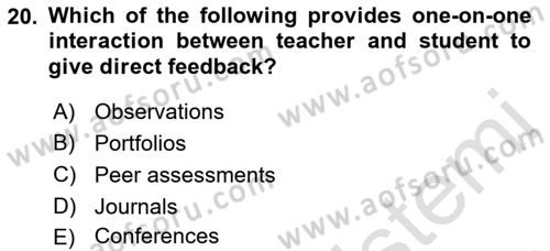 Yabancı Dil Öğretiminde Ölçme Ve Değerlendirme 2 Dersi 2015 - 2016 Yılı (Final) Dönem Sonu Sınav Soruları 20. Soru