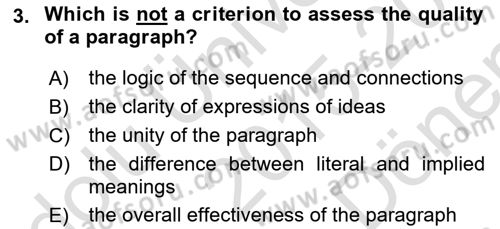 Yabancı Dil Öğretiminde Ölçme Ve Değerlendirme 2 Dersi 2015 - 2016 Yılı (Final) Dönem Sonu Sınav Soruları 3. Soru