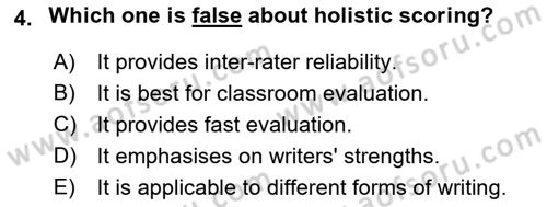Yabancı Dil Öğretiminde Ölçme Ve Değerlendirme 2 Dersi 2015 - 2016 Yılı (Final) Dönem Sonu Sınav Soruları 4. Soru