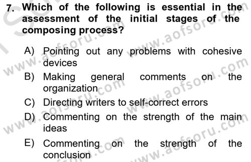 Yabancı Dil Öğretiminde Ölçme Ve Değerlendirme 2 Dersi 2015 - 2016 Yılı (Final) Dönem Sonu Sınav Soruları 7. Soru