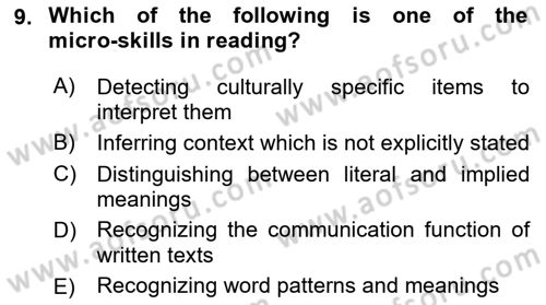 Yabancı Dil Öğretiminde Ölçme Ve Değerlendirme 2 Dersi 2015 - 2016 Yılı (Final) Dönem Sonu Sınav Soruları 9. Soru