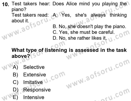 Yabancı Dil Öğretiminde Ölçme Ve Değerlendirme 2 Dersi 2015 - 2016 Yılı Tek Ders Sınav Soruları 10. Soru