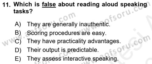 Yabancı Dil Öğretiminde Ölçme Ve Değerlendirme 2 Dersi 2015 - 2016 Yılı Tek Ders Sınav Soruları 11. Soru