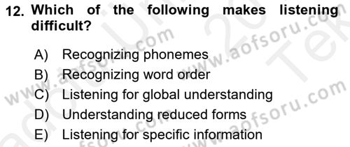 Yabancı Dil Öğretiminde Ölçme Ve Değerlendirme 2 Dersi 2015 - 2016 Yılı Tek Ders Sınav Soruları 12. Soru