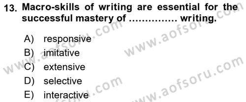 Yabancı Dil Öğretiminde Ölçme Ve Değerlendirme 2 Dersi 2015 - 2016 Yılı Tek Ders Sınav Soruları 13. Soru