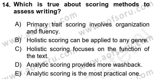 Yabancı Dil Öğretiminde Ölçme Ve Değerlendirme 2 Dersi 2015 - 2016 Yılı Tek Ders Sınav Soruları 14. Soru