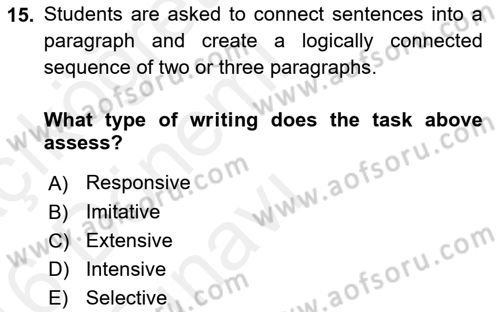 Yabancı Dil Öğretiminde Ölçme Ve Değerlendirme 2 Dersi 2015 - 2016 Yılı Tek Ders Sınav Soruları 15. Soru