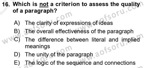 Yabancı Dil Öğretiminde Ölçme Ve Değerlendirme 2 Dersi 2015 - 2016 Yılı Tek Ders Sınav Soruları 16. Soru