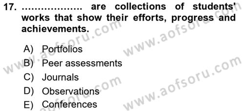 Yabancı Dil Öğretiminde Ölçme Ve Değerlendirme 2 Dersi 2015 - 2016 Yılı Tek Ders Sınav Soruları 17. Soru