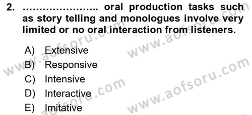 Yabancı Dil Öğretiminde Ölçme Ve Değerlendirme 2 Dersi 2015 - 2016 Yılı Tek Ders Sınav Soruları 2. Soru
