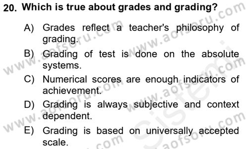 Yabancı Dil Öğretiminde Ölçme Ve Değerlendirme 2 Dersi 2015 - 2016 Yılı Tek Ders Sınav Soruları 20. Soru