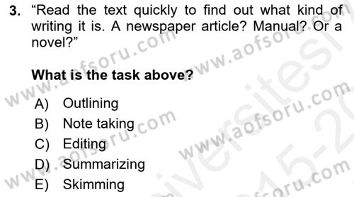 Yabancı Dil Öğretiminde Ölçme Ve Değerlendirme 2 Dersi 2015 - 2016 Yılı Tek Ders Sınav Soruları 3. Soru