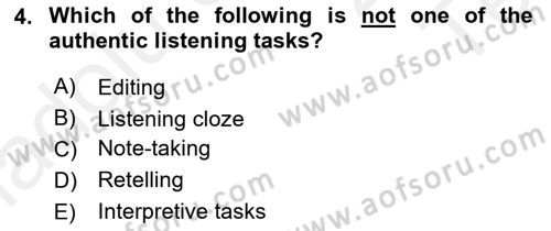 Yabancı Dil Öğretiminde Ölçme Ve Değerlendirme 2 Dersi 2015 - 2016 Yılı Tek Ders Sınav Soruları 4. Soru