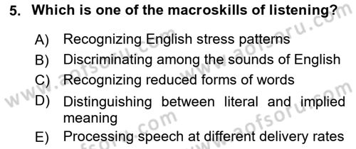 Yabancı Dil Öğretiminde Ölçme Ve Değerlendirme 2 Dersi 2015 - 2016 Yılı Tek Ders Sınav Soruları 5. Soru