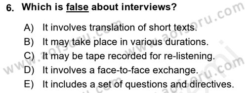Yabancı Dil Öğretiminde Ölçme Ve Değerlendirme 2 Dersi 2015 - 2016 Yılı Tek Ders Sınav Soruları 6. Soru