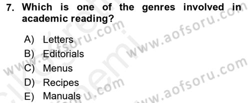 Yabancı Dil Öğretiminde Ölçme Ve Değerlendirme 2 Dersi 2015 - 2016 Yılı Tek Ders Sınav Soruları 7. Soru