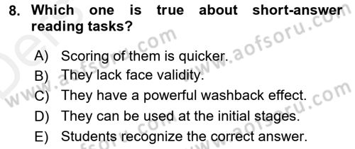 Yabancı Dil Öğretiminde Ölçme Ve Değerlendirme 2 Dersi 2015 - 2016 Yılı Tek Ders Sınav Soruları 8. Soru