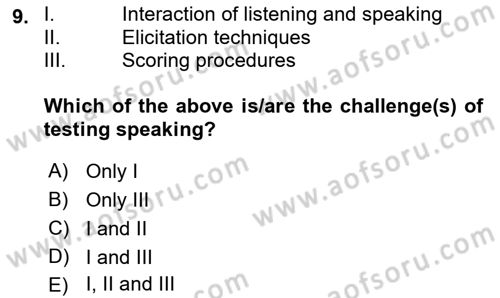 Yabancı Dil Öğretiminde Ölçme Ve Değerlendirme 2 Dersi 2015 - 2016 Yılı Tek Ders Sınav Soruları 9. Soru