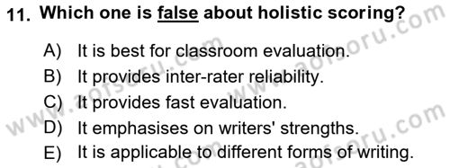 Yabancı Dil Öğretiminde Ölçme Ve Değerlendirme 2 Dersi 2016 - 2017 Yılı 3 Ders Sınav Soruları 11. Soru