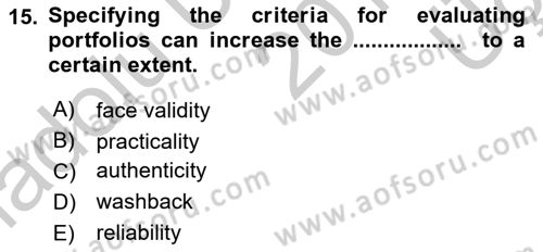 Yabancı Dil Öğretiminde Ölçme Ve Değerlendirme 2 Dersi 2016 - 2017 Yılı 3 Ders Sınav Soruları 15. Soru
