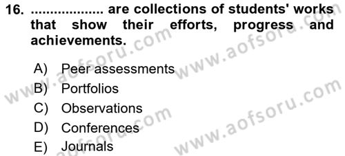 Yabancı Dil Öğretiminde Ölçme Ve Değerlendirme 2 Dersi 2016 - 2017 Yılı 3 Ders Sınav Soruları 16. Soru