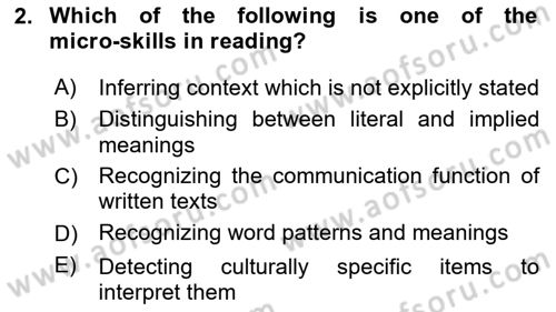 Yabancı Dil Öğretiminde Ölçme Ve Değerlendirme 2 Dersi 2016 - 2017 Yılı 3 Ders Sınav Soruları 2. Soru
