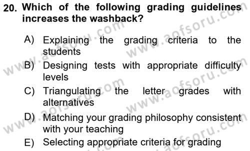 Yabancı Dil Öğretiminde Ölçme Ve Değerlendirme 2 Dersi 2016 - 2017 Yılı 3 Ders Sınav Soruları 20. Soru