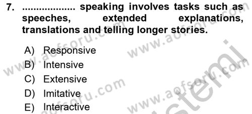 Yabancı Dil Öğretiminde Ölçme Ve Değerlendirme 2 Dersi 2016 - 2017 Yılı 3 Ders Sınav Soruları 7. Soru