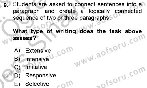Yabancı Dil Öğretiminde Ölçme Ve Değerlendirme 2 Dersi 2016 - 2017 Yılı 3 Ders Sınav Soruları 9. Soru