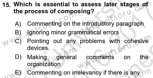 Yabancı Dil Öğretiminde Ölçme Ve Değerlendirme 2 Dersi 2016 - 2017 Yılı (Final) Dönem Sonu Sınav Soruları 15. Soru
