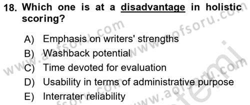 Yabancı Dil Öğretiminde Ölçme Ve Değerlendirme 2 Dersi 2016 - 2017 Yılı (Final) Dönem Sonu Sınav Soruları 18. Soru