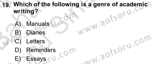 Yabancı Dil Öğretiminde Ölçme Ve Değerlendirme 2 Dersi 2016 - 2017 Yılı (Final) Dönem Sonu Sınav Soruları 19. Soru